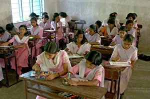 Girls In Classroom Of School At Ralegan Siddhi Near Pune, Maharashtra, India