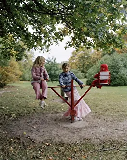Swedish Prints: Three girls playing in a playground, Sweden
