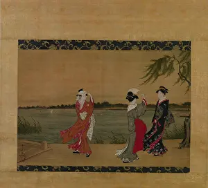 Network Prints: Three Girls on a Riverbank early 19th century Torii Kiyonaga Japanese Three fashionably dressed women depicted