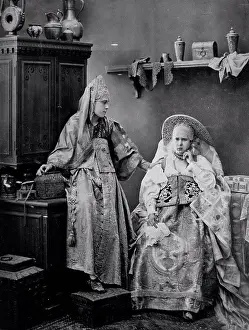 Blackwhite Prints: Girls in a Russian dress by Karelin