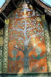 Glass Material Prints: Glass mosaic of tree of life on wall of the 16th century Sim