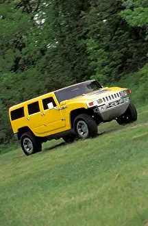 Off Road Prints: GMC Hummer H2 concept show car prototype yellow front 3/4 off-road grass trees field street