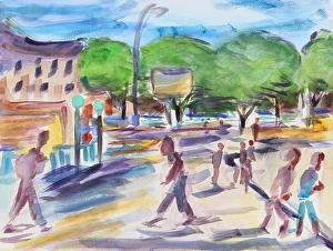 Fine Art Prints: Going to the Subway, 2016, Richard H. Fox (b.1960/American), Watercolor on Paper