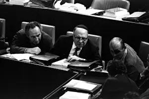 Politician Prints: Golda Meir, Prime Minister of Israel 1969-74 confers with (l to R)