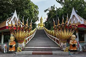 Stairway Prints: Golden Buddha statue, seven-headed Naga