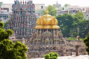 Carved Prints: Golden tower of Meenakshi Temple, Madurai, Tamil Nadu, India