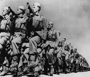 Infantrymen Prints: Goose-Stepping Yugoslav Infantrymen -- Yugoslav infantrymen goose-step past reviewing stand during military parade