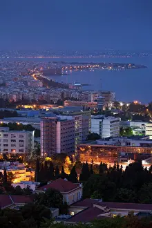 City View Prints: Greece, Central Macedonia, Thessaloniki, Upper Town, elevated city view, dawn