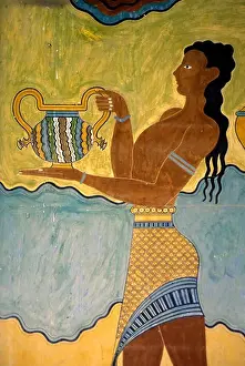 Frescoes Prints: Greece, Crete, Herakleon, Palace Of Knossos, South Propylon, Procession Fresco, Detail