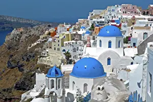 Aegean Prints: Greece, Santorini. The town of Oia on the island of Santorini