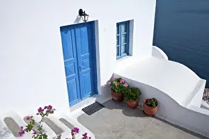 Doors Prints: Greek Islands, Santorini Island, Oia, House with blue door