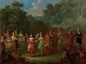 Fineart Prints: Greek Men and Women Dancing the Khorra, Jean Baptiste Vanmour, c. 1720 - c. 1737