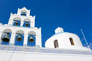 Cyclades Prints: Greek Orthodox Church in Oia village, Santorini Island, Greece, Europe