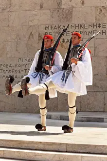 Ceremony Prints: Greek soldiers marching beside Tomb of the Unknown Soldier