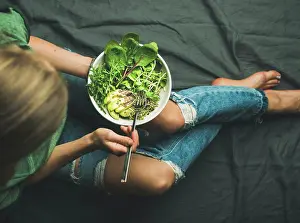 Salad Prints: Green vegan breakfast meal in bowl with spinach