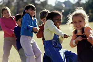 4 5 Years Prints: Group of children playing tug-of-war