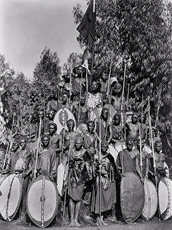 Out Door Prints: Group of Kavirondo Warriors in Full War Dress, Kenya, 1900