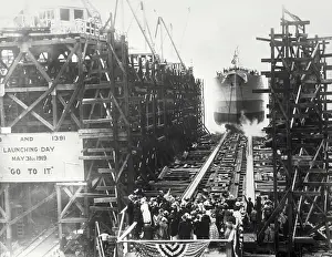 Beginnings Prints: Group of people celebrating the launching of a cruise ship, 1919