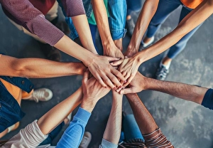 Architecture Prints: A group of people are holding hands in a circle by AI generated image