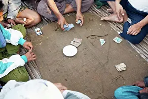 Cards Prints: Group of people playing cards, Myanmar
