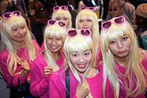 Halloween Prints: Group of young Japanese girls dressed as Barbie at the Halloween celebrations in Shibuya