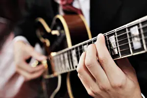 Notes Prints: Guitarist Jazz musician playing with electric guitar