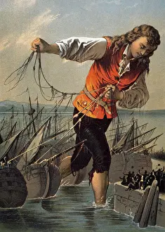 Giant Prints: Gulliver in Lilliput Captures the Invading Fleet From 'Gulliver's Travels' 19th Century Artist Unknown