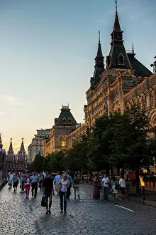 Street Scene Prints: The GUM on Red Square at sunset, Moscow, Russia, Europe