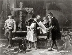 Examining Prints: Gutenberg Examining First Printing