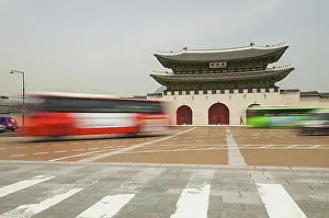 Entrances Prints: Gwanghwamun, main gate, with motion blur traffic