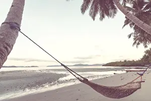 Schoen Prints: Hammock on the beach Tropical paradise beach with palm trees and traditional braided hammock Copyright: xZoonar