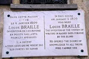 Communications Prints: Handicap, Eyes, Blind, Commemorative Plaque On The House Of Louis Braille In Coupvray