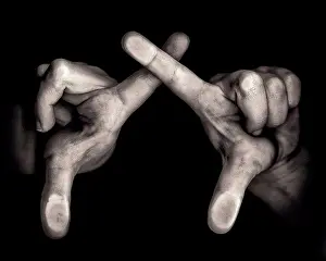 Ghic Prints: Two Hands with Crossing Forefingers on Black Background