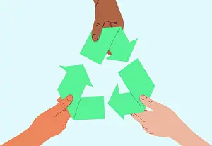 Environmentalism Prints: Hands holding the recycling symbol to promote environmental sustainability