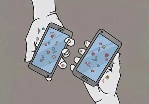 Using Phone Prints: Hands holding smart phones covered in bacteria