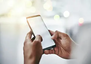 Network Prints: Hands, typing and person with phone screen in office for email