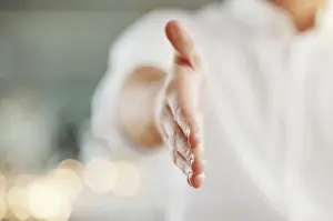 Successful Prints: Handshake, deal agreement or b2b partnership success with office worker hand