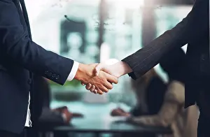 Recruitment Prints: Handshake, interview and hands of business people in a meeting for a deal