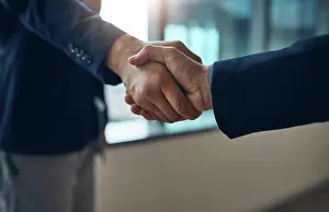 Greeting Prints: Handshake, welcome and b2b with business men in the office for agreement