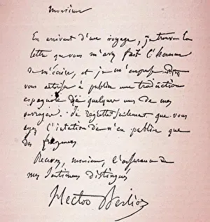 Writer Prints: Handwritten letter by Hector Berlioz (1803-1869) a French Romantic composer