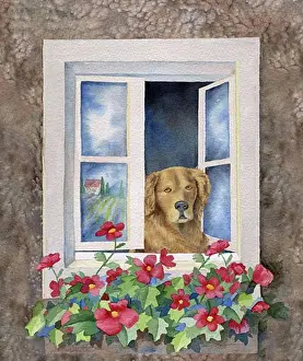 Looking Through Window Prints: Hannah at the Window 2 Linda Braucht (20th C. American) Watercolor