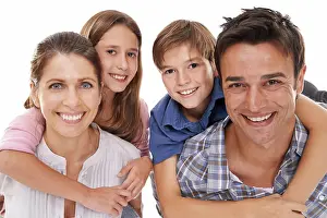 Studio Background Prints: Happy family, portrait and hug with children for bonding