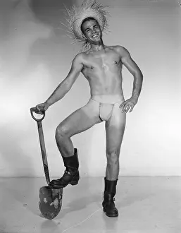 Nude Prints: Happy Farm Boy with Shovel in Boots c.1962