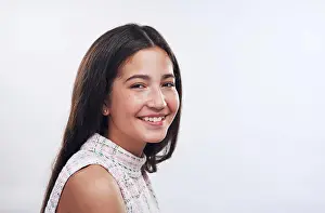 Mockup Prints: Happy girl, teen and portrait for confidence in studio