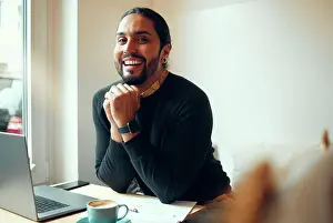 Invest Prints: Happy, paperwork and portrait of man with a laptop for entrepreneurship