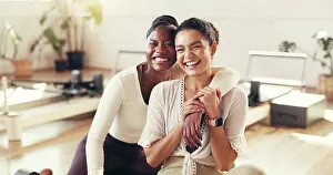 Healing Prints: Happy, pilates and portrait of women in gym for fitness