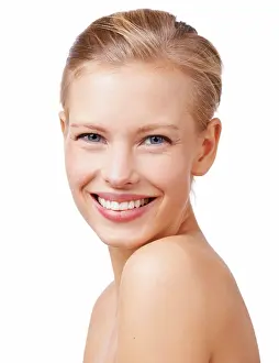 Skincare Prints: Happy woman, portrait and skincare with makeup for beauty