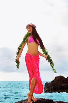 Gorgeous Prints: Hawaii, Beautiful Hawaiian Girl Wearing Bright Pink Pareo