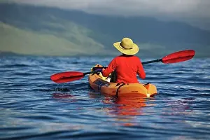 Glassy Prints: Hawaii, Maui, Kayakers on the south coast of Maui