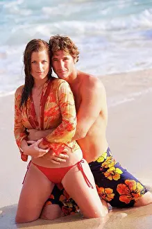 Sexy Prints: Hawaii, Oahu, Sexy couple share a romantic moment at the beach